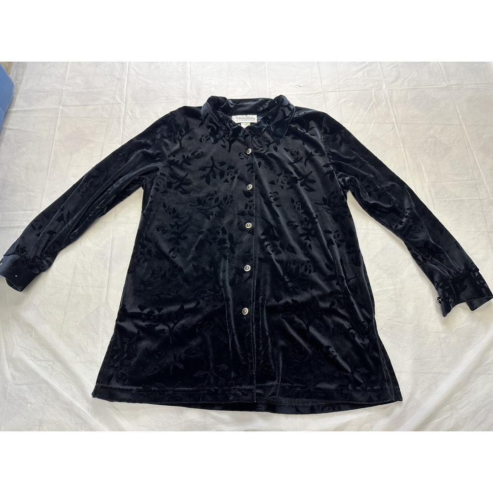 Vintage Diane von Furstenberg Women's Small Floral Velvet Collared Button Down